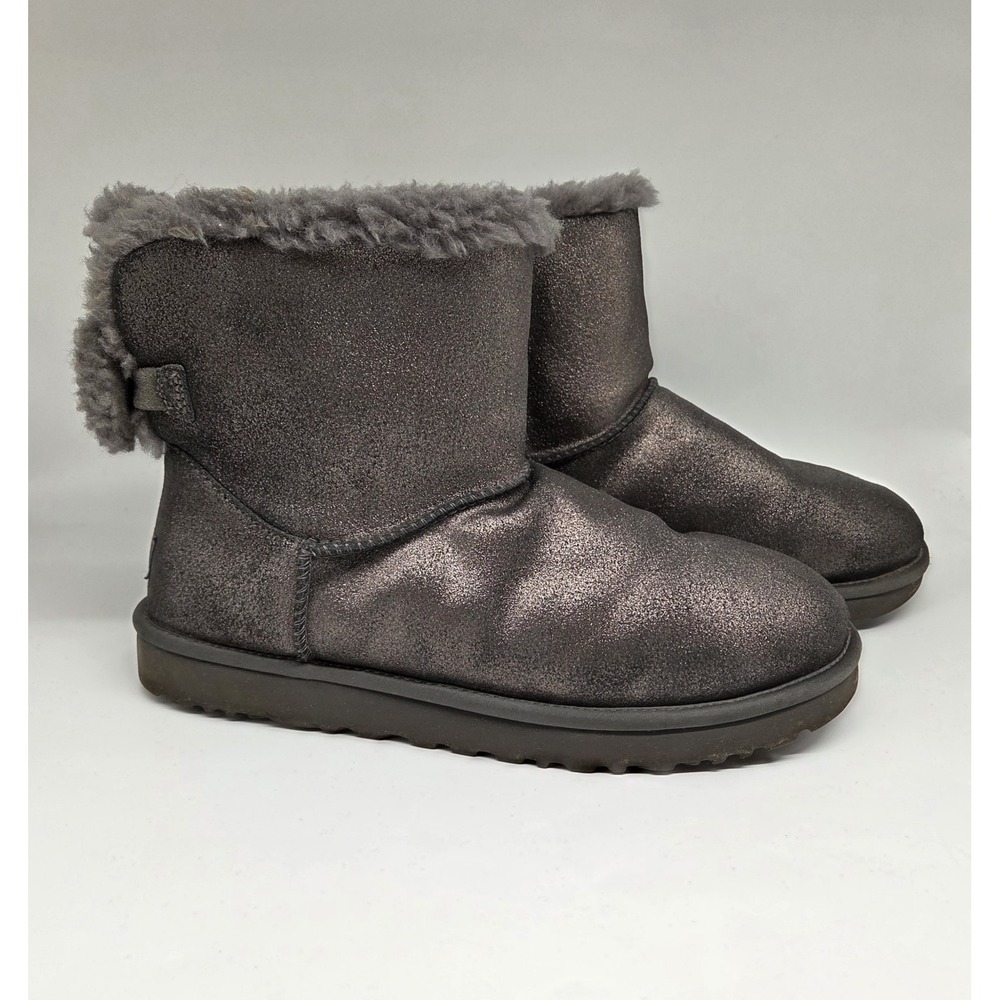 UGG Australia Arielle Sparkle‎ Sherling Lined Bow Boots Charcoal Sz 11